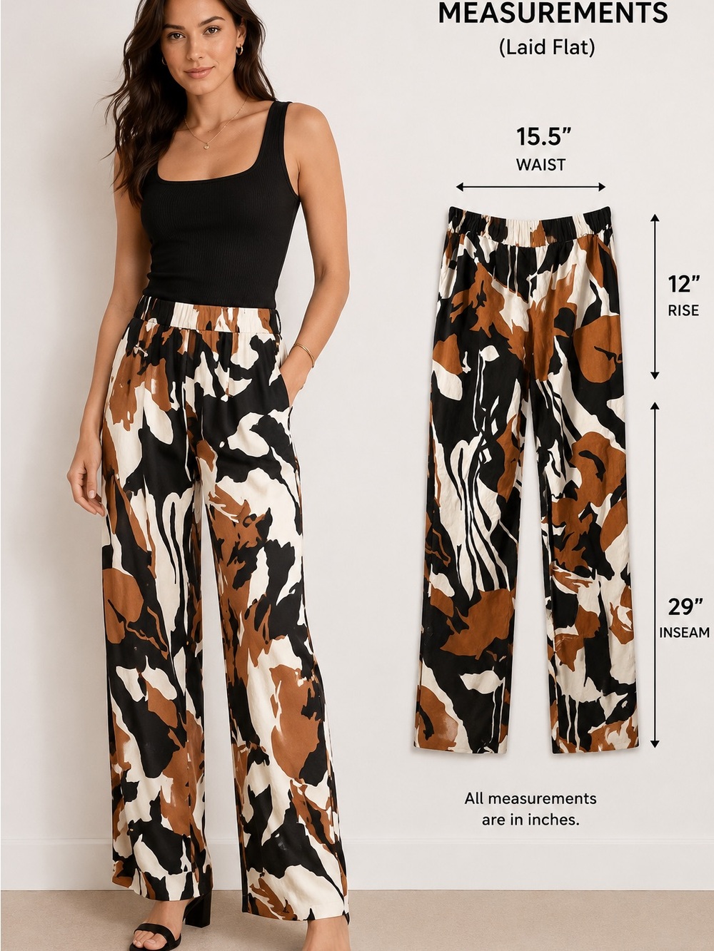 Chico's Wide-Leg Pants in Black, White & Brown Abstract Print